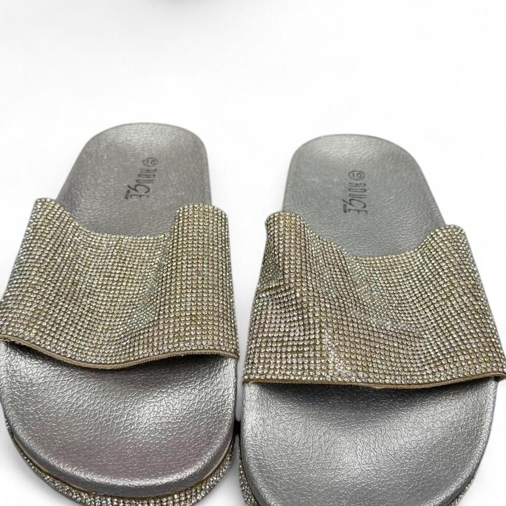 Rogue Women's Silver Rhinestone Slides Small Rhinestone Platform Size 10 - Picture 3 of 5